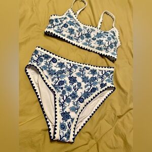 Floral Bikini Set in Blue and White